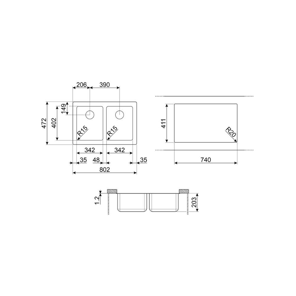 Imagen secundaria de PILETA DE COCINA SMEG BAJO MESADA VSTR3434-2