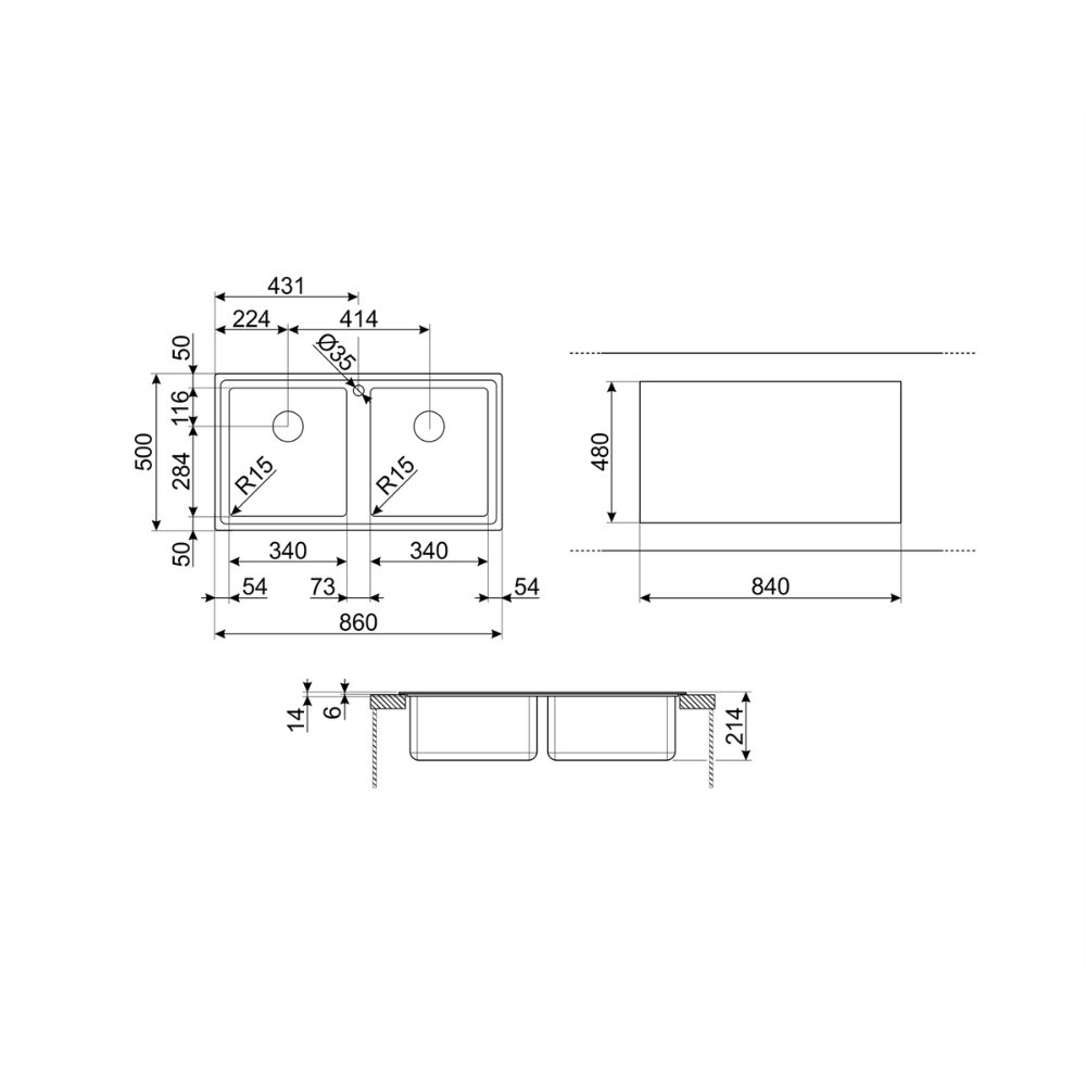 Imagen secundaria de PILETA DE COCINA SMEG SOBRE MESADA LD862-2