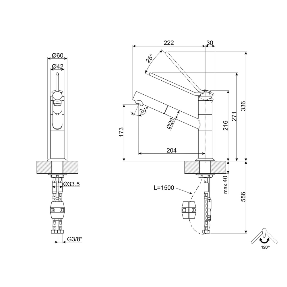 Imagen secundaria de GRIFO SMEG DIFUSOR EXTRAIBLE CAÑO GIRATORIO 120° MD3