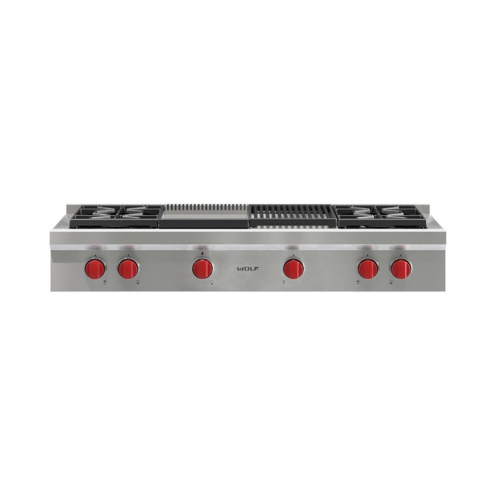 ANAFE WOLF CON PLANCHA Y ASADOR A GAS 120 CM 4H ICBSRT484CG ACERO