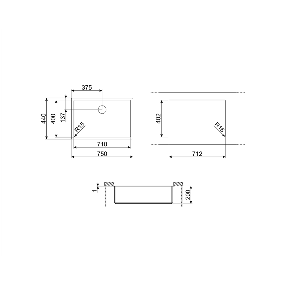 Imagen secundaria de PILETA DE COCINA SMEG BAJO MESADA VSTR71-2
